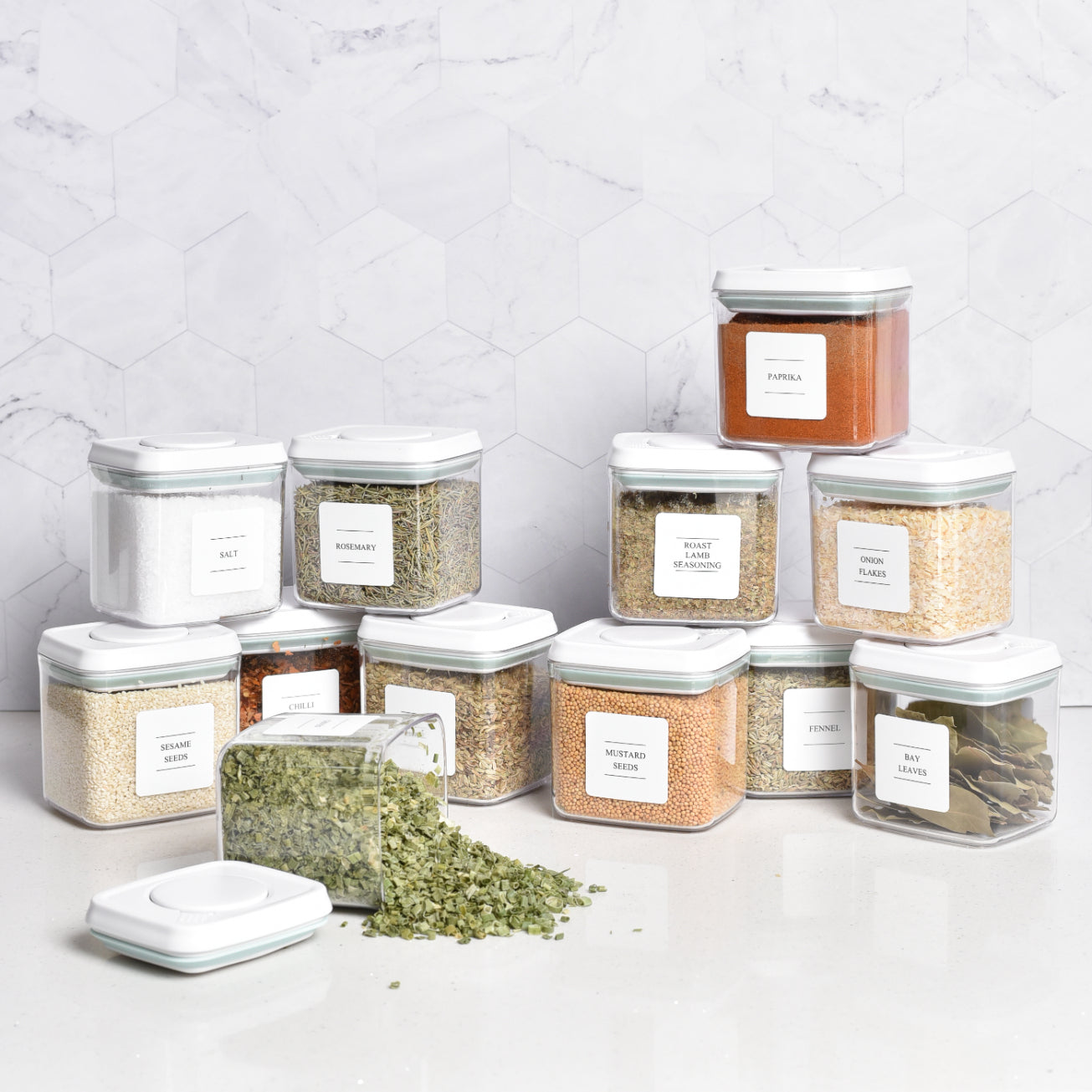 Push Top Spice Container Set - White Lid