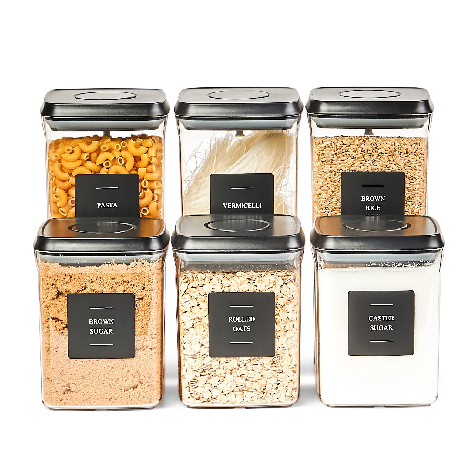 Push Top Pantry Containers  6 Set - Black Lid