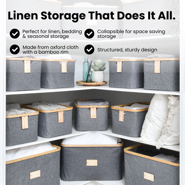 Linen Storage Basket Set Dark Grey | 8 Pack | Blissful Little Home