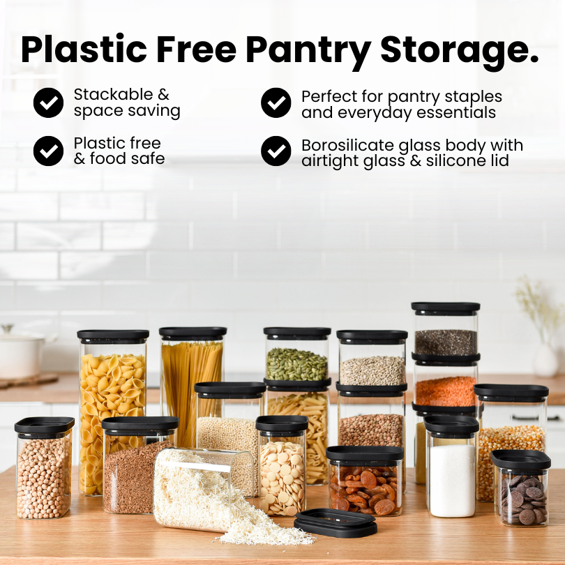 Meal Prep / Glass Pantry Jar / Chopping Board Bundle - Black