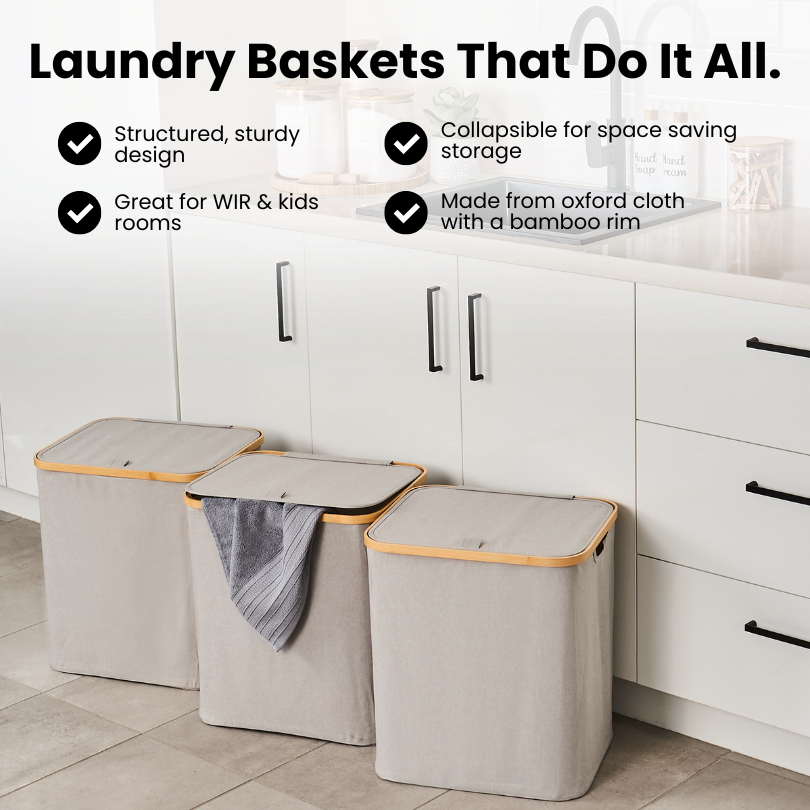 Linen / Laundry Basket with Lid - Light Grey