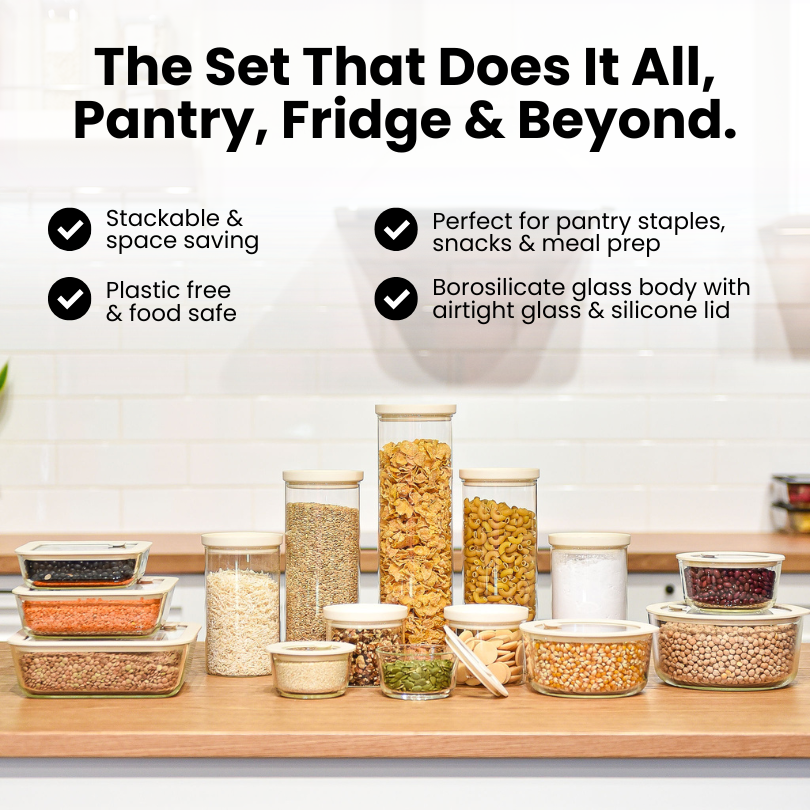 Glass Pantry Jar & Food Storage - Cream - 15pc Set