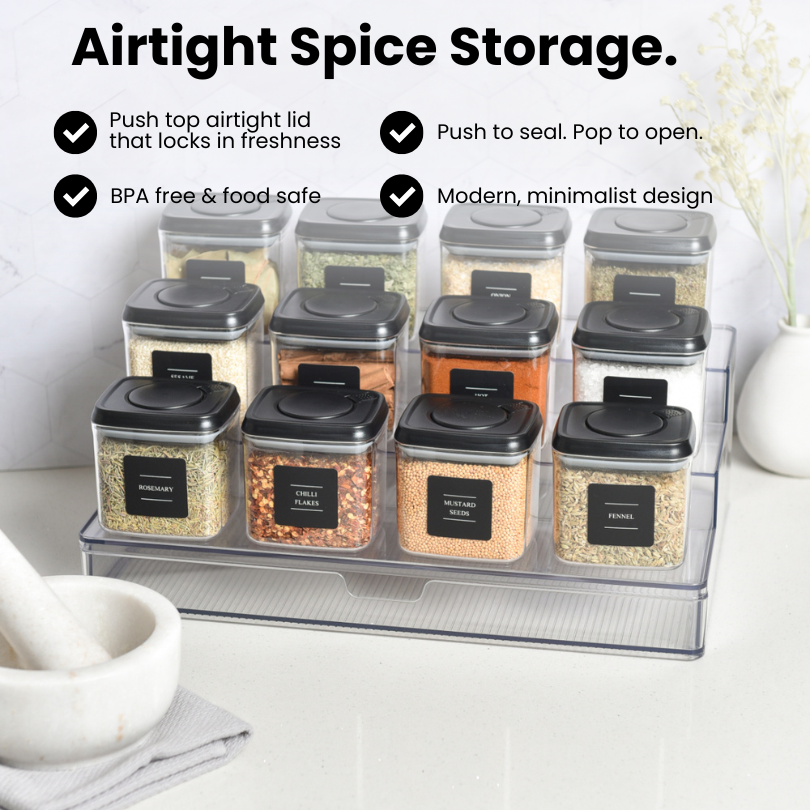 Push Top Spice Container Set - Black Lid