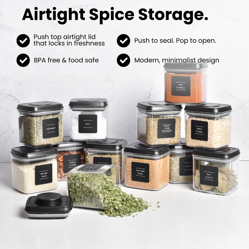 Push Top Spice Container 320ml - Black Lid