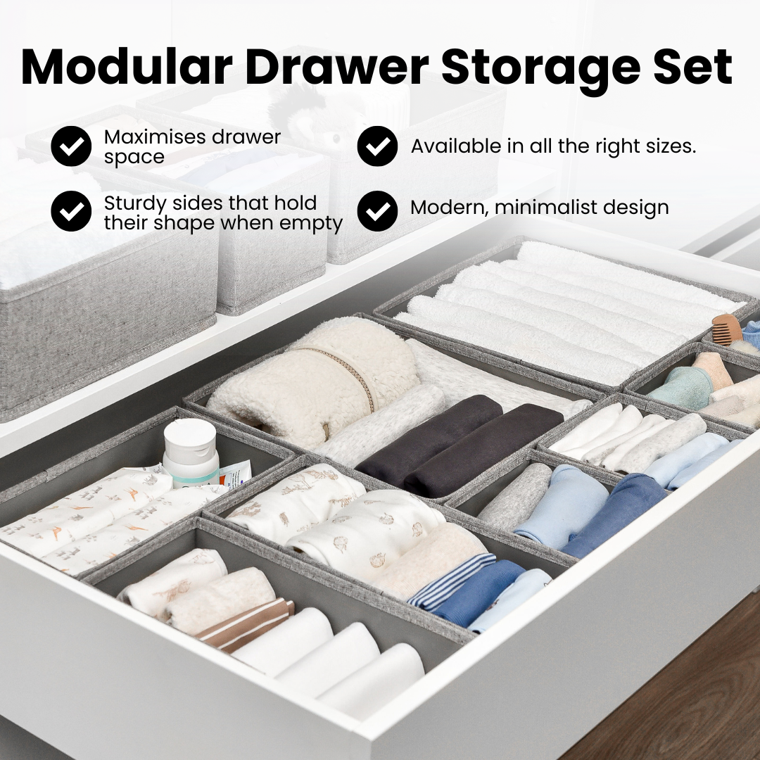 24pc Drawer Organiser Set - Pebble Grey
