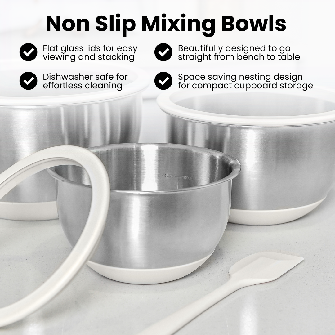 Stainless Steel Mixing Bowl Set - Cream
