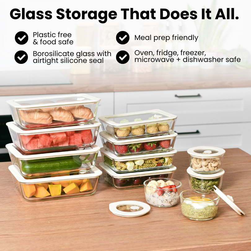 Glass Food Storage Container 700ml - Rectangle - Cream