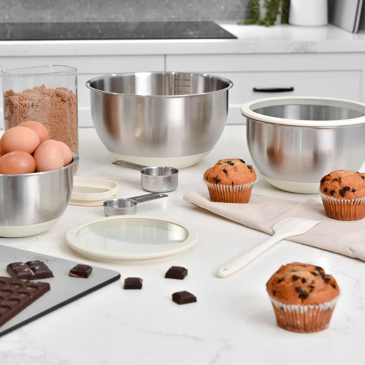 Stainless Steel Mixing Bowl Set - Cream