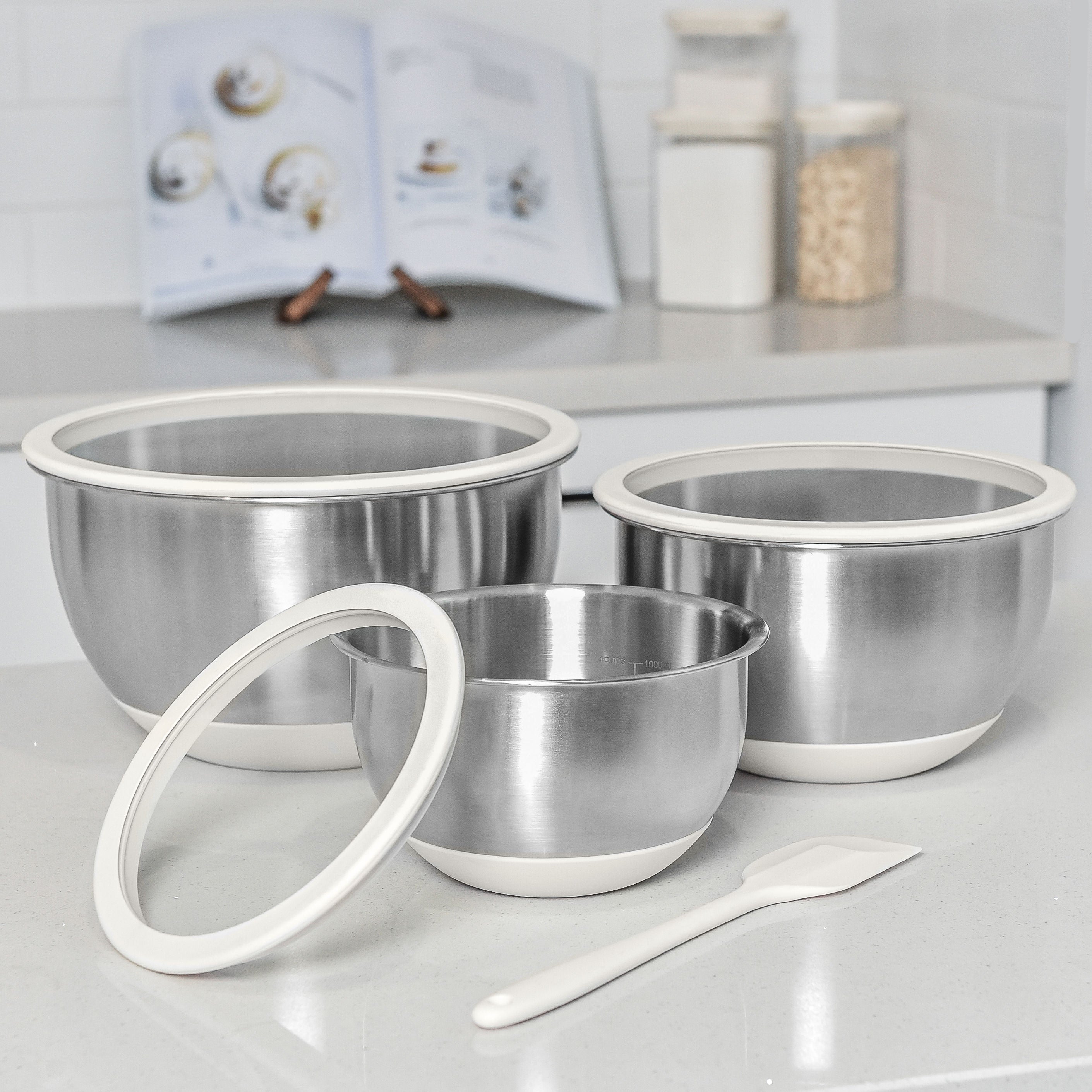 Stainless Steel Mixing Bowl Set - Cream