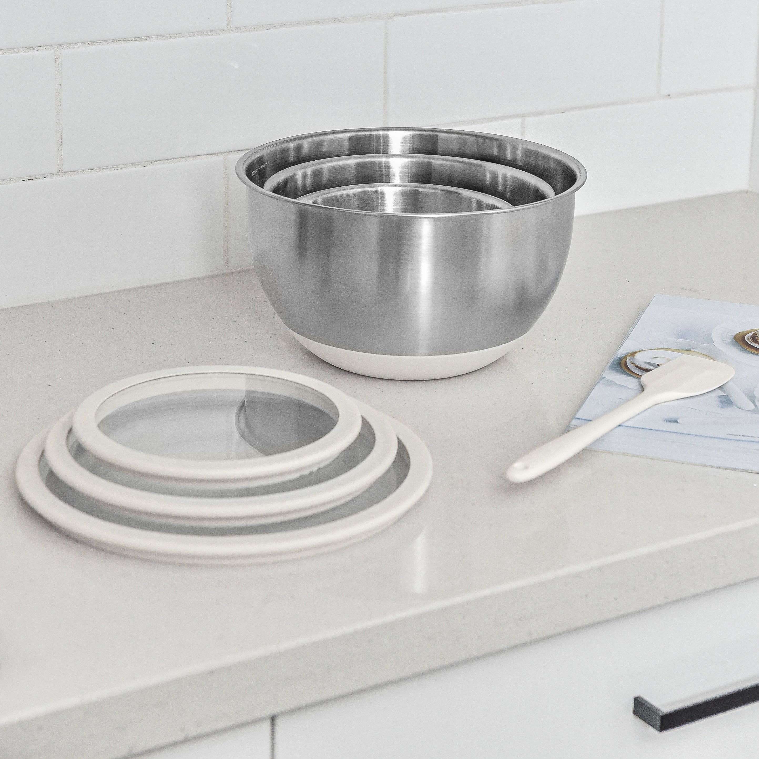 Stainless Steel Mixing Bowl Set - Cream
