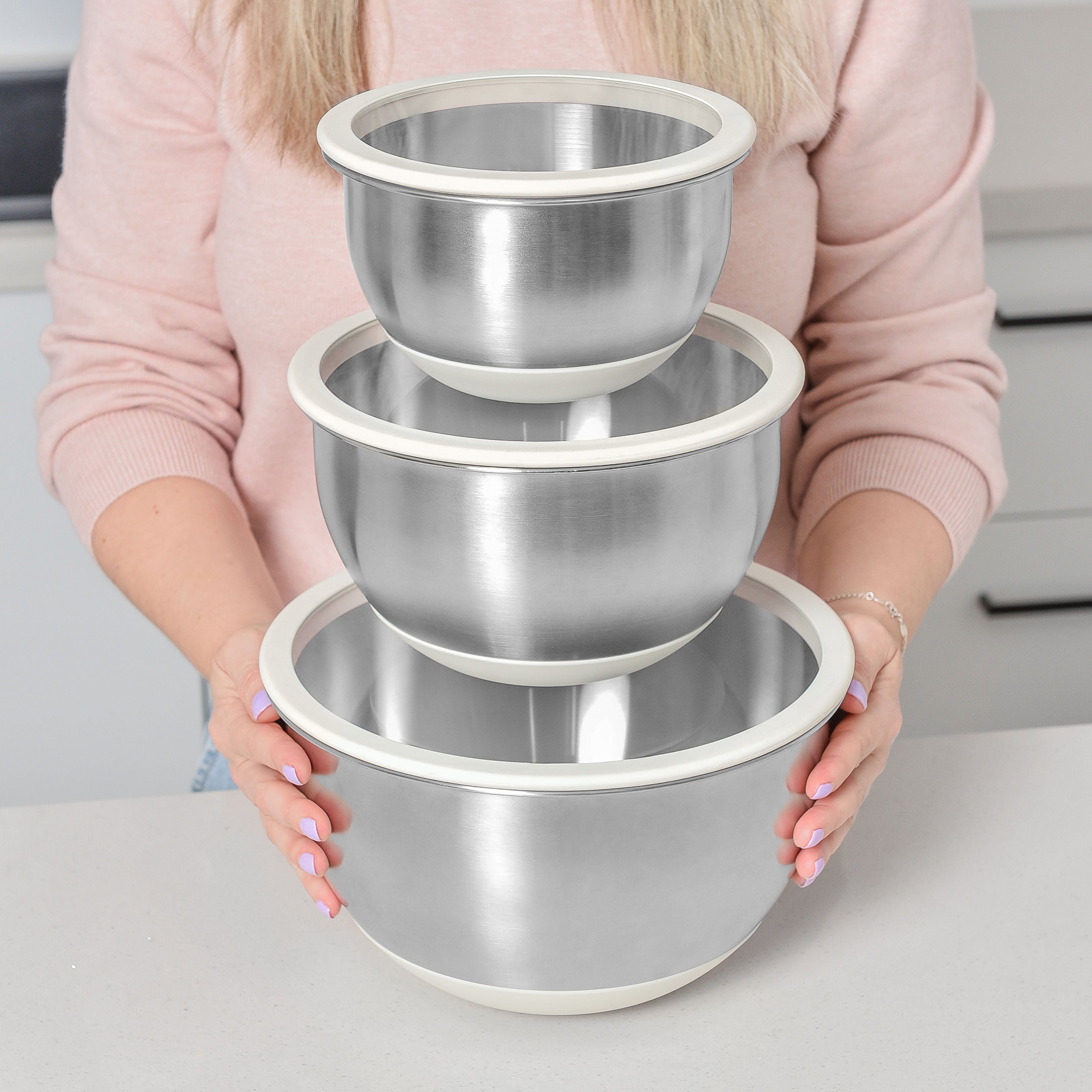 Stainless Steel Mixing Bowl Set - Cream