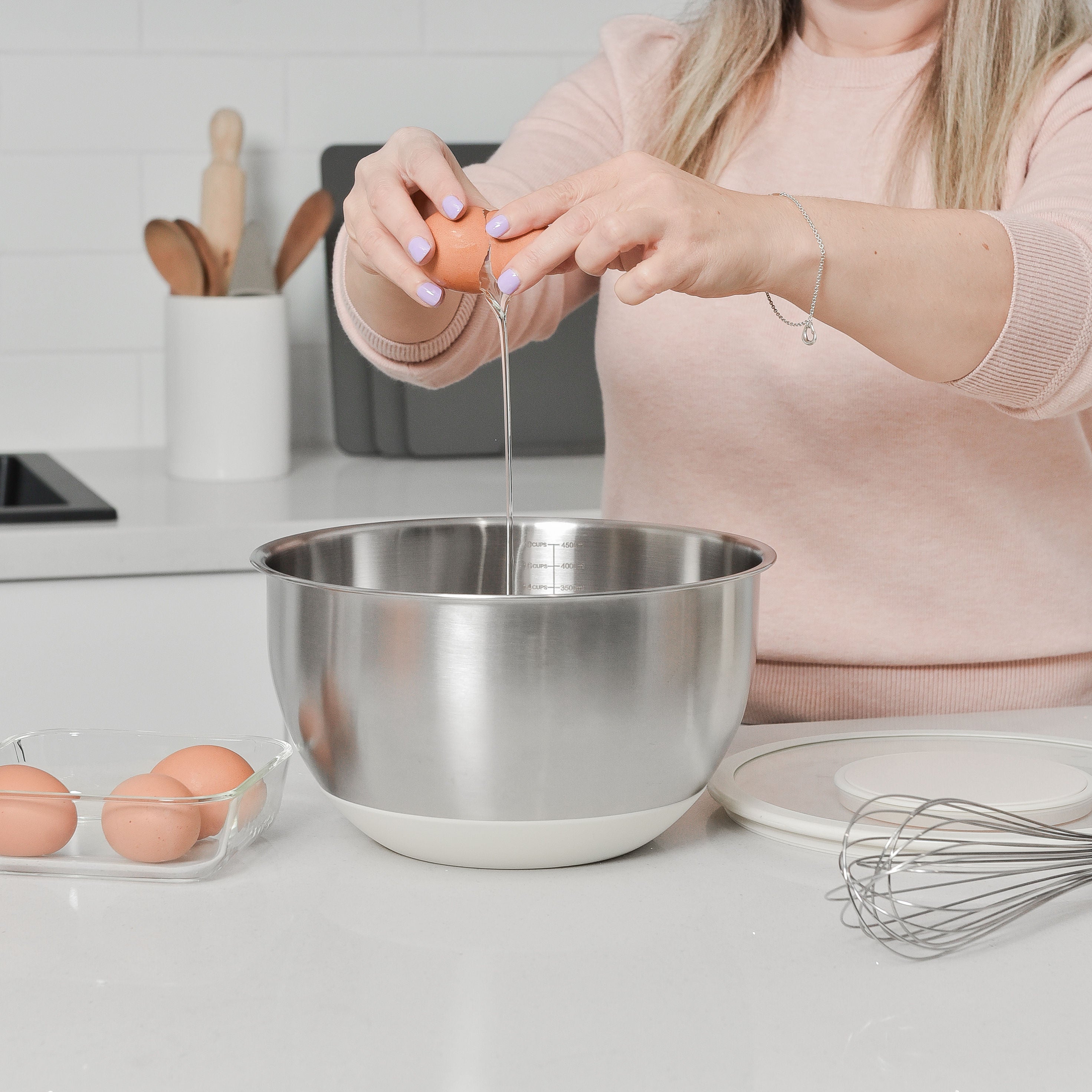 Stainless Steel Mixing Bowl Set - Cream