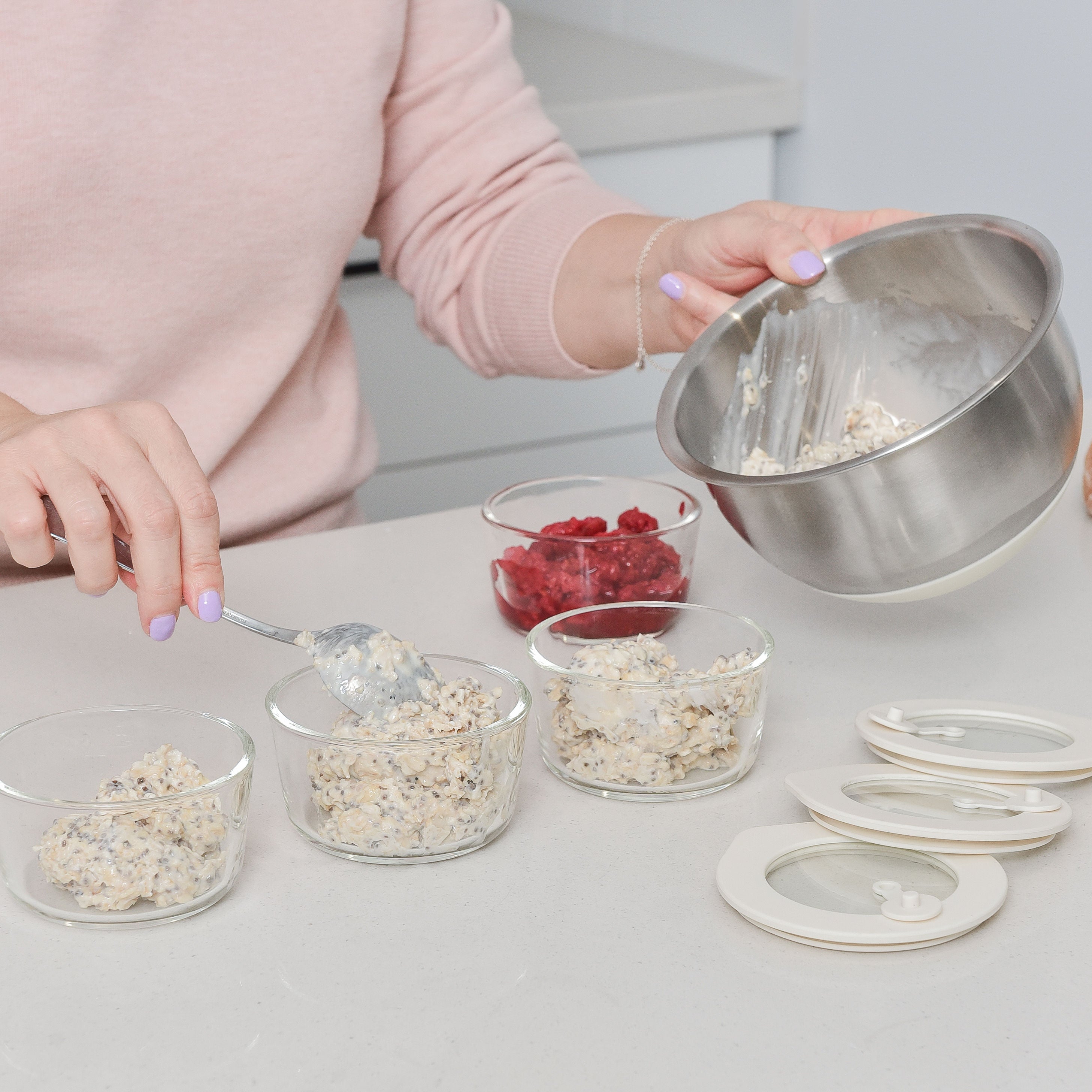 Glass Food Storage Containers Cream - 8 Set - Meal Prep