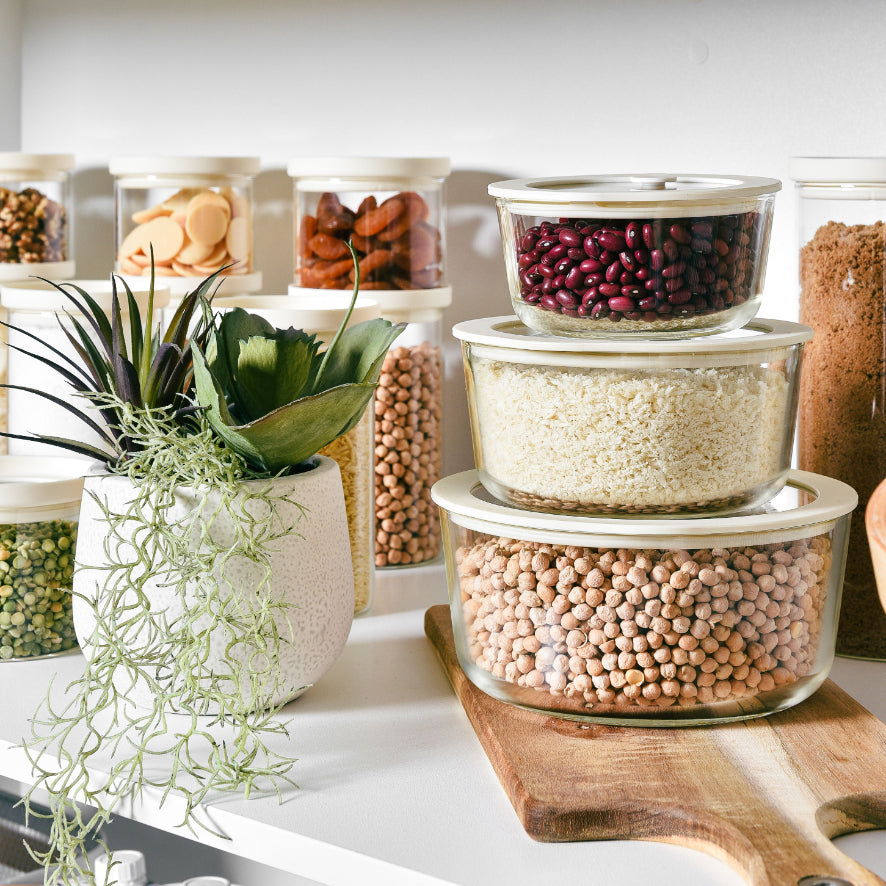 Glass Pantry Jar & Food Storage - Cream - 15pc Set
