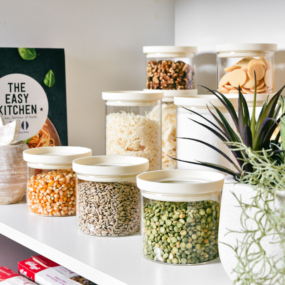 Glass Pantry Storage Jars - Cream - 18 Set Round