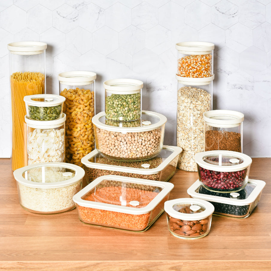 Glass Pantry Jar & Food Storage - Cream - 15pc Set