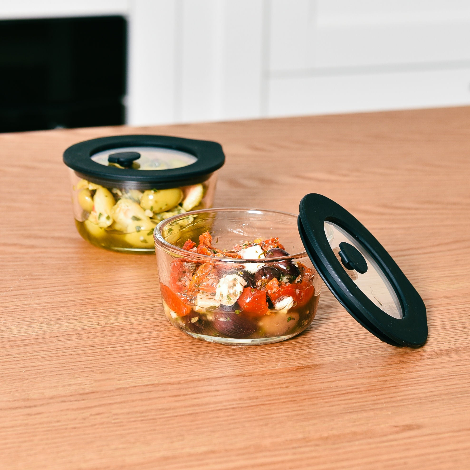 Glass Food Storage Containers Black - 236ml - 2 Set Round
