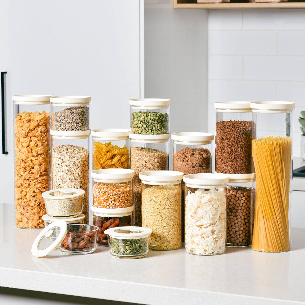 Glass Pantry Storage Jars - Cream - 18 Set