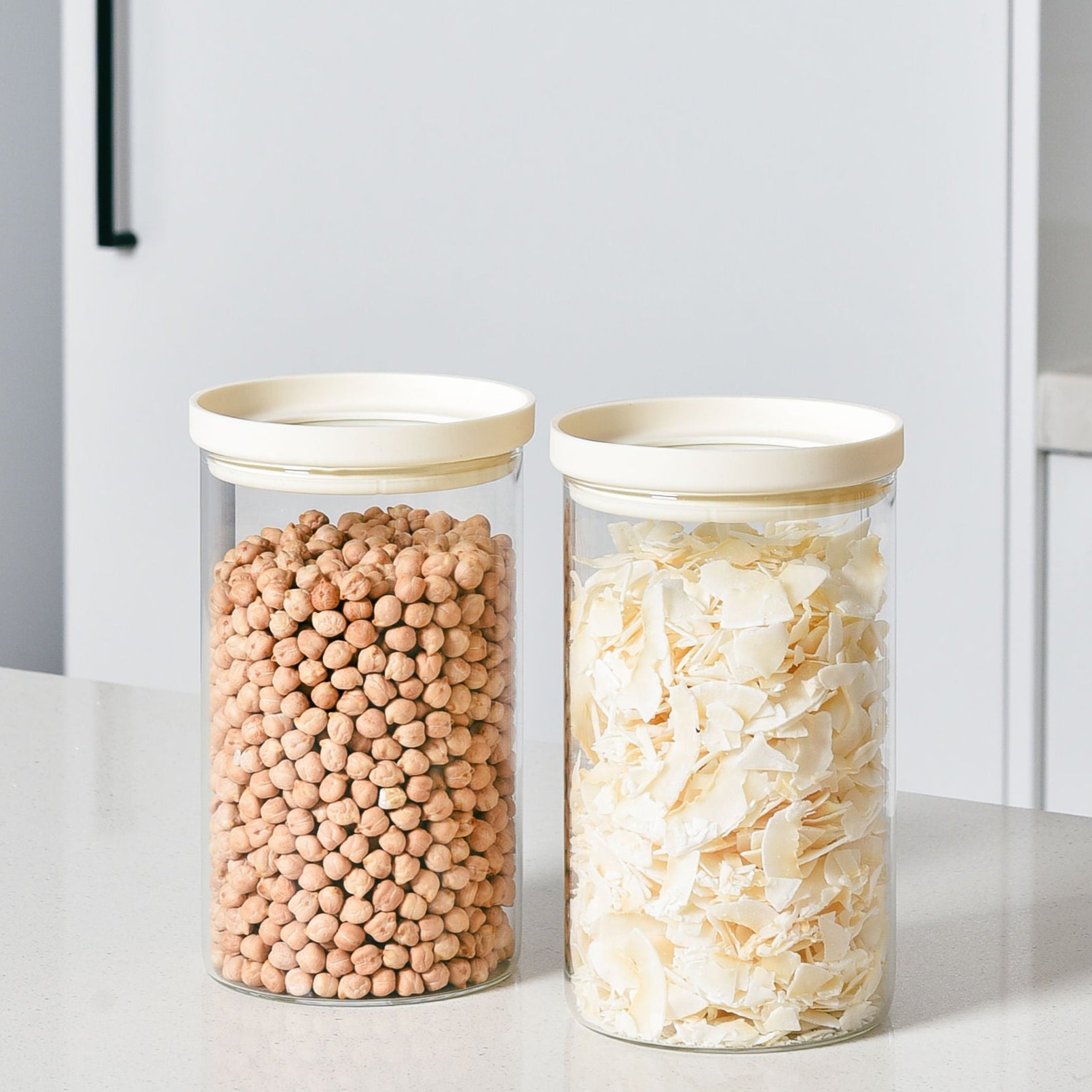 Glass Pantry Storage Jars 1L - Cream - 2 Set