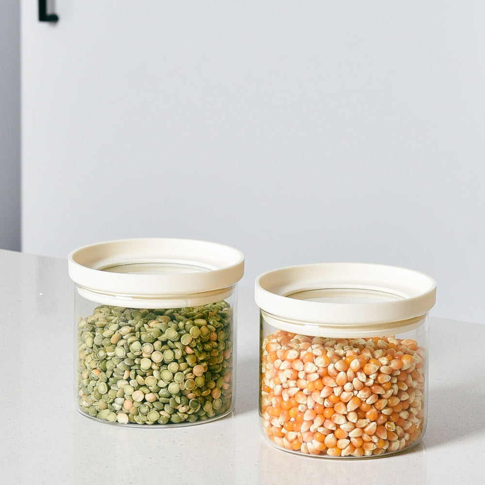 Jar For Storage Glass Pantry Storage Jars 450ml - Cream - 2 Set Round