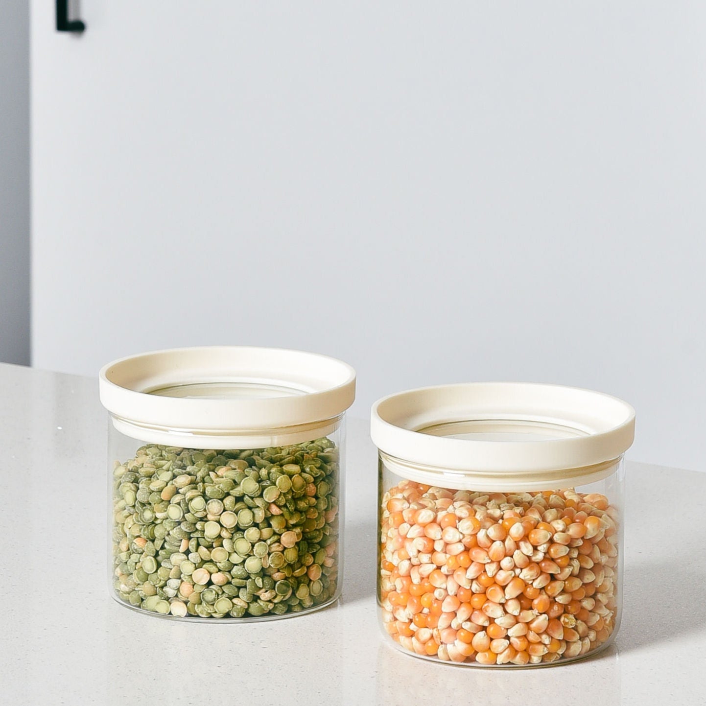 Glass Pantry Storage Jars 450ml - Cream - 2 Set