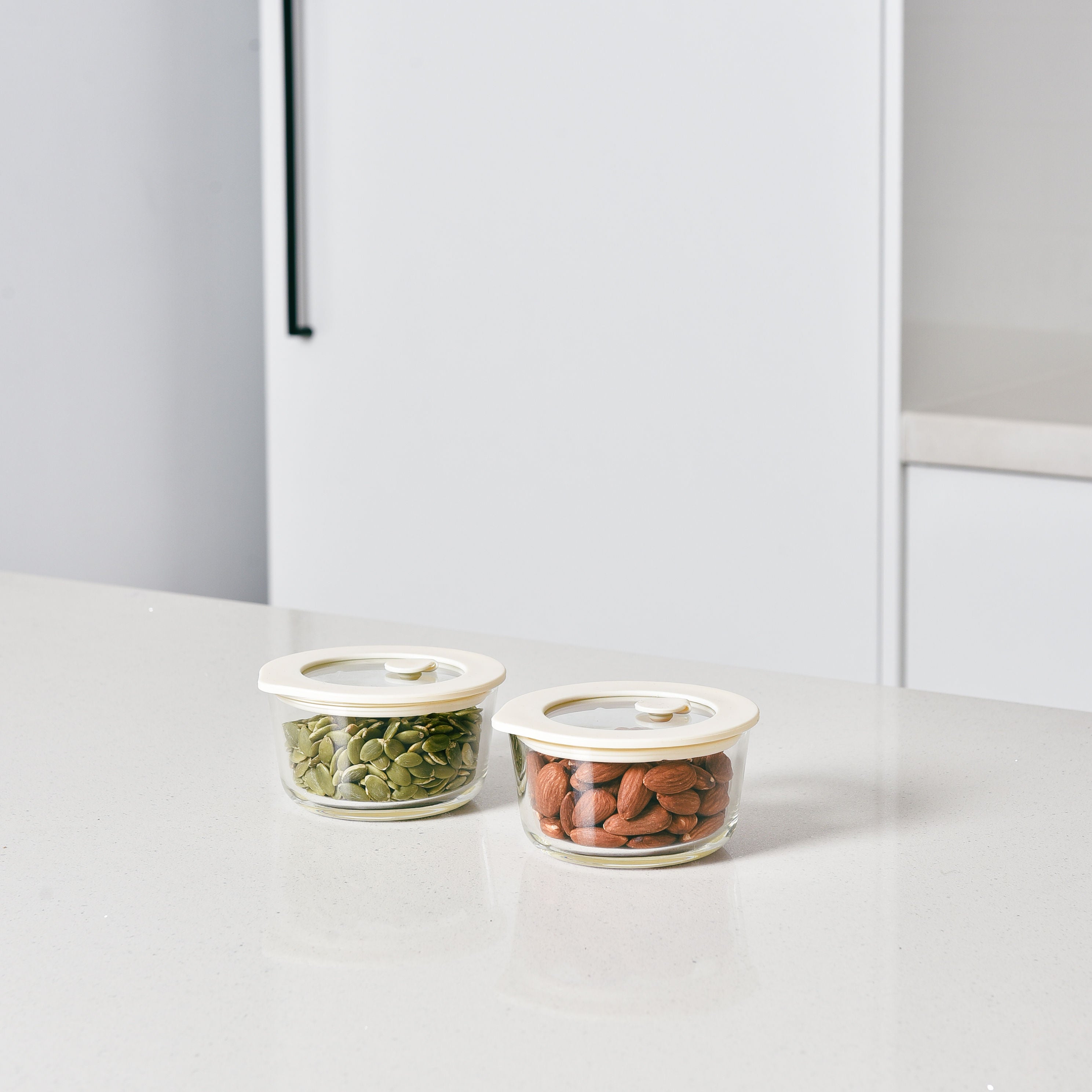 Glass Food Storage Containers Cream- 236ml - 2 Set Round