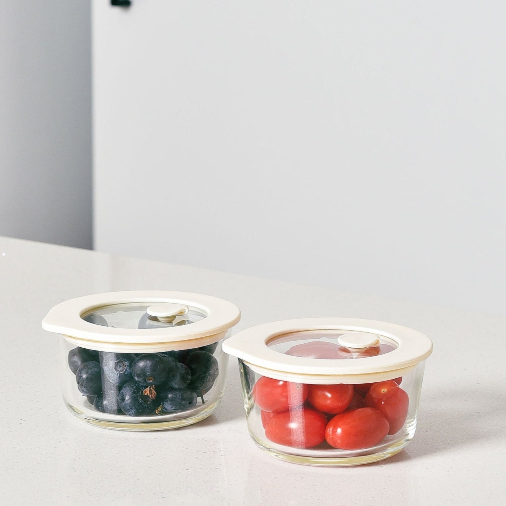 Glass Food Storage Containers Cream- 236ml - 2 Set Round