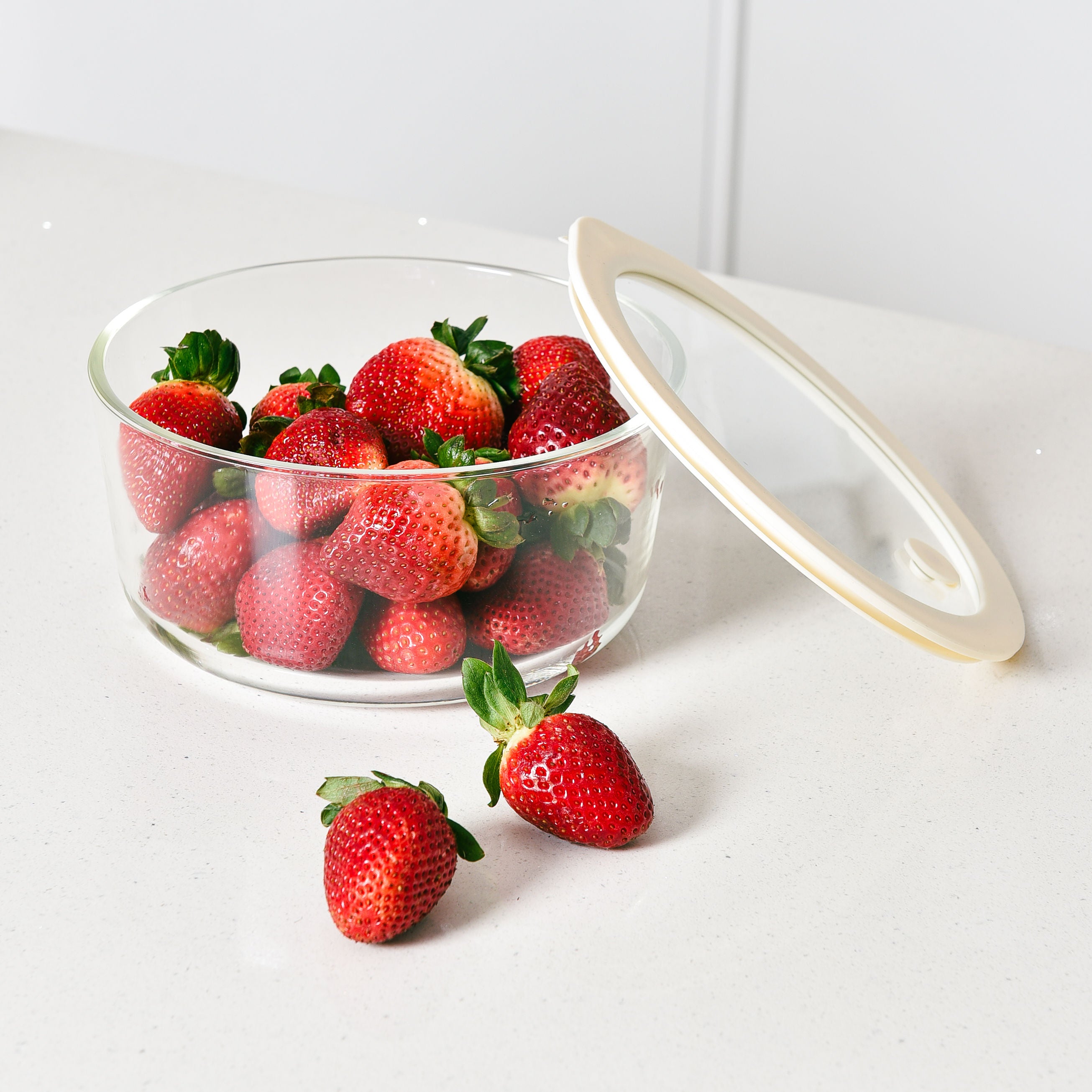 Glass Food Storage Containers Cream - 3 Set Round