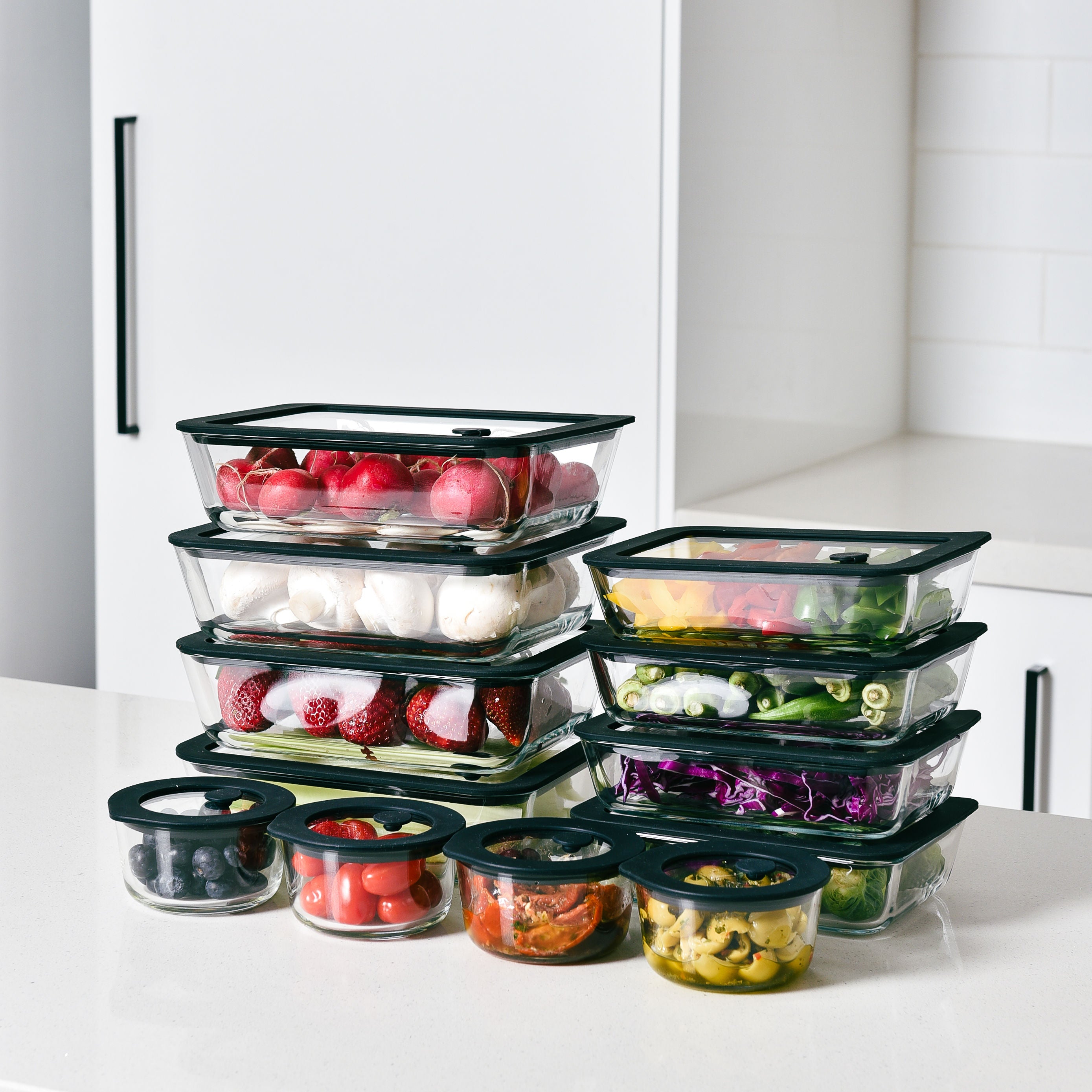 Glass Food Storage Containers Black - 236ml - 2 Set Round