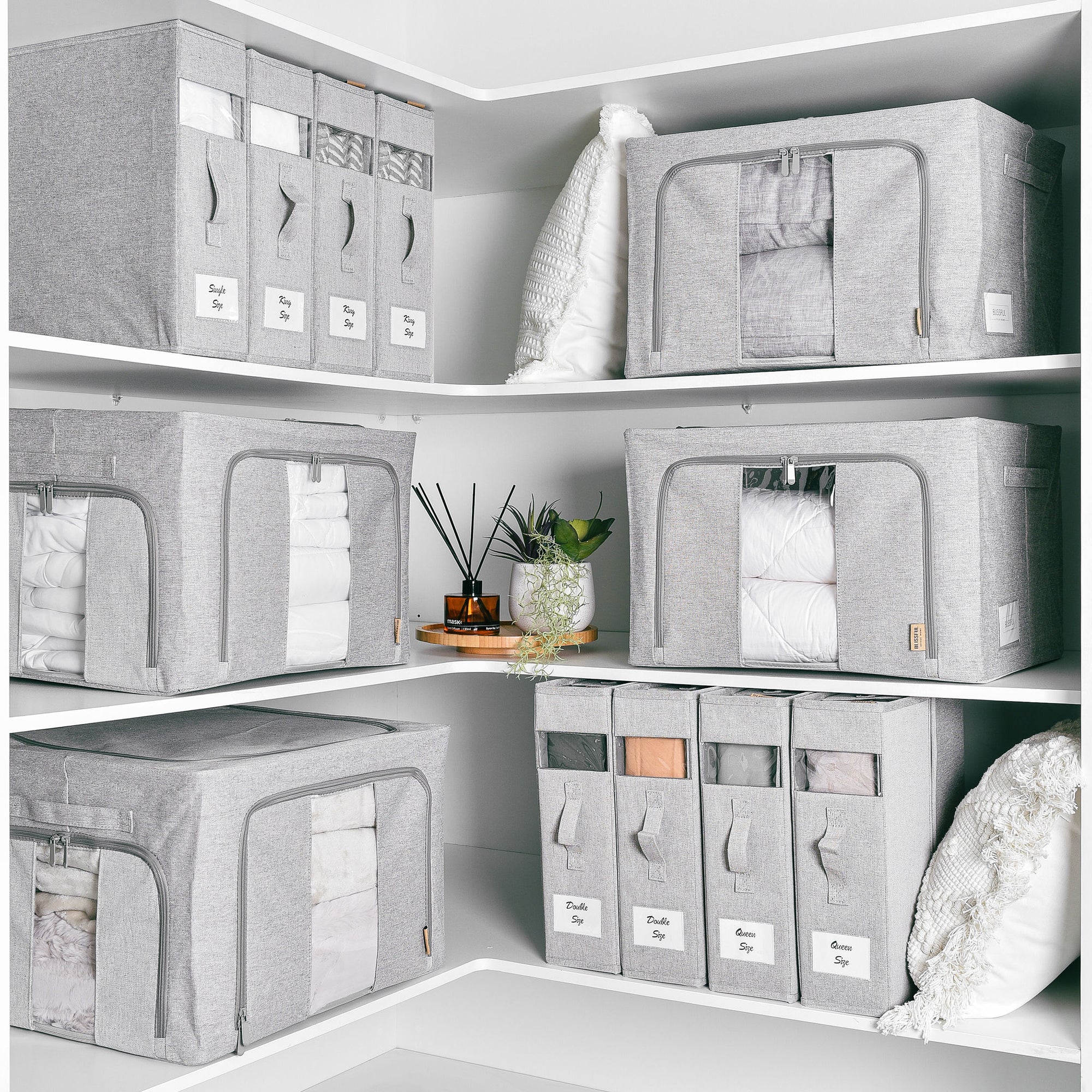 Linen Storage Box 12 Set - Pebble Grey