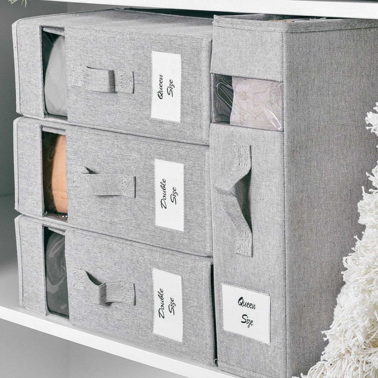 SlimFold Collapsible Linen Storage Box 2 Set - Pebble Grey
