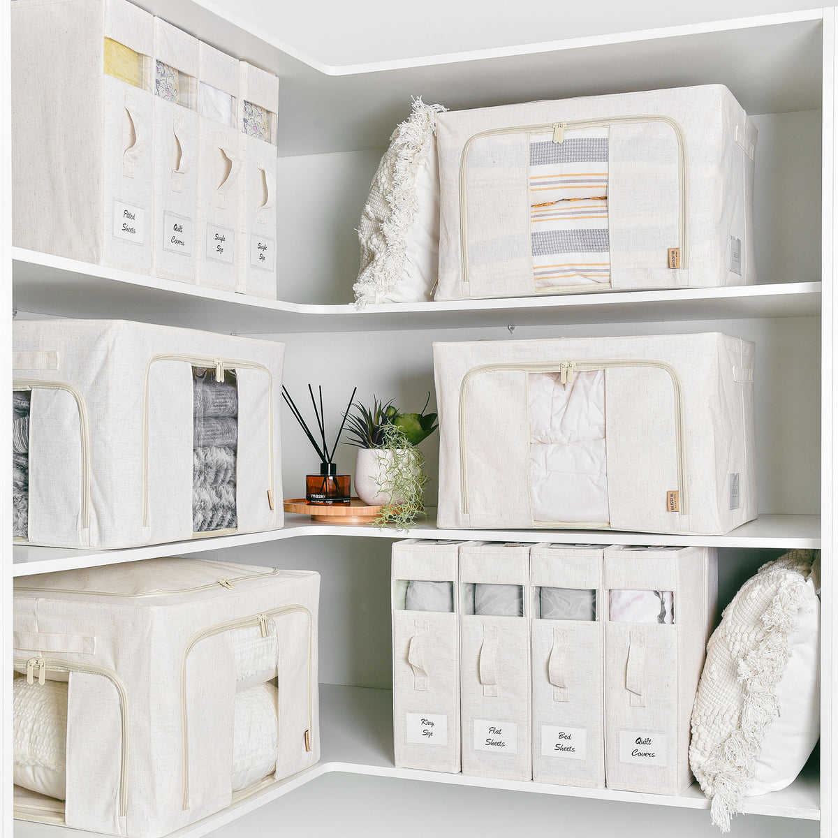 Linen Storage Boxes | Linen Cupboard Storage Baskets | Blissful Little Home