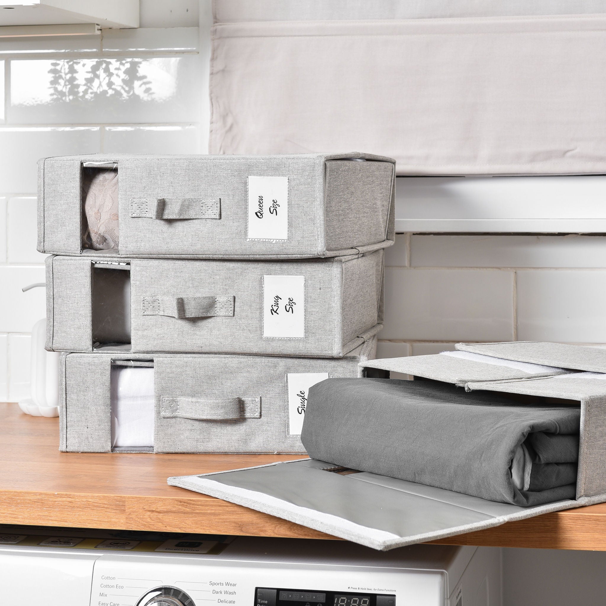 SlimFold Collapsible Linen Storage Box 2 Set - Pebble Grey