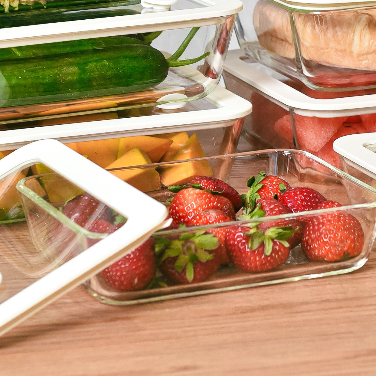 Meal Prep Glass Food Container - 8 Set Rectangle - Cream