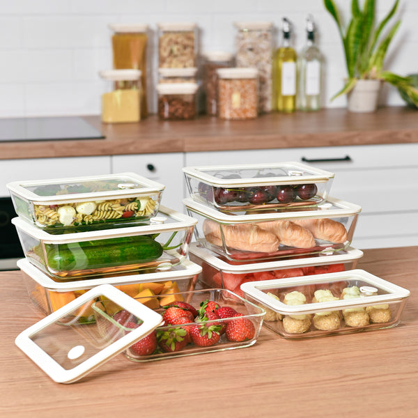 Meal Prep Glass Food Container - 8 Set Rectangle - Cream