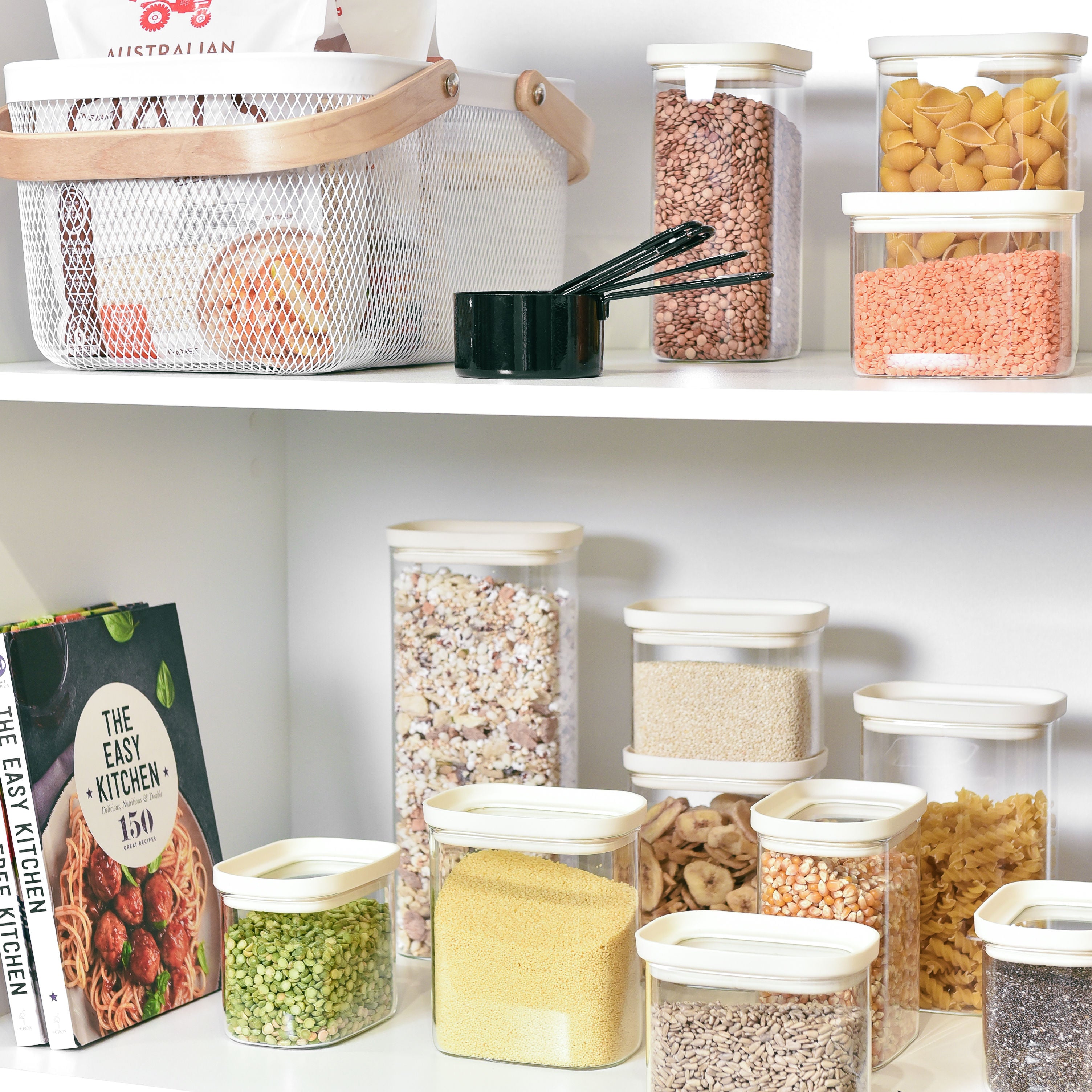 Rectangle Glass Pantry Storage Jars - Cream - 18 Set