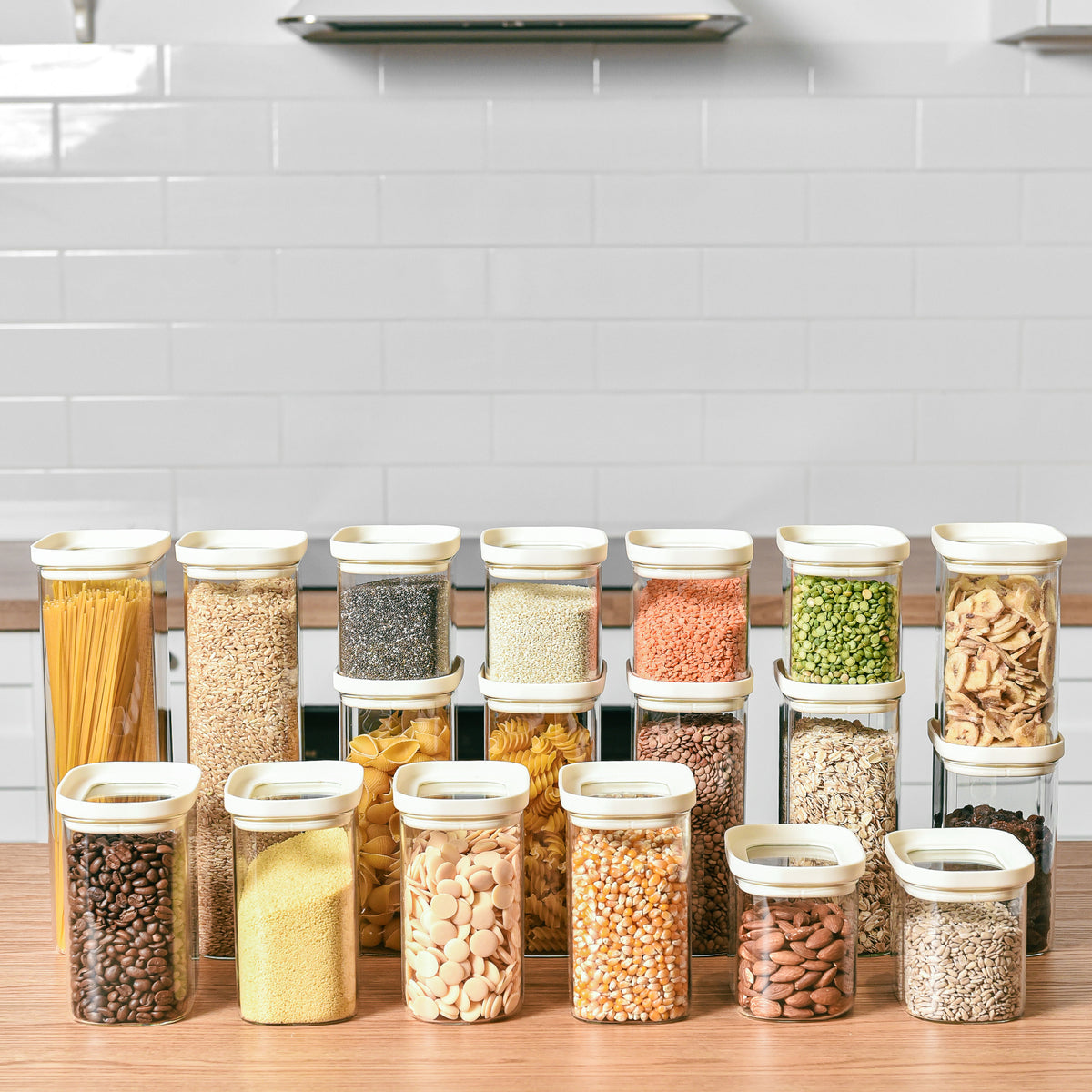 Large Jar Rectangular Rectangle Glass Pantry Storage Jars | Cream | 18 Set | Blissful Little Home