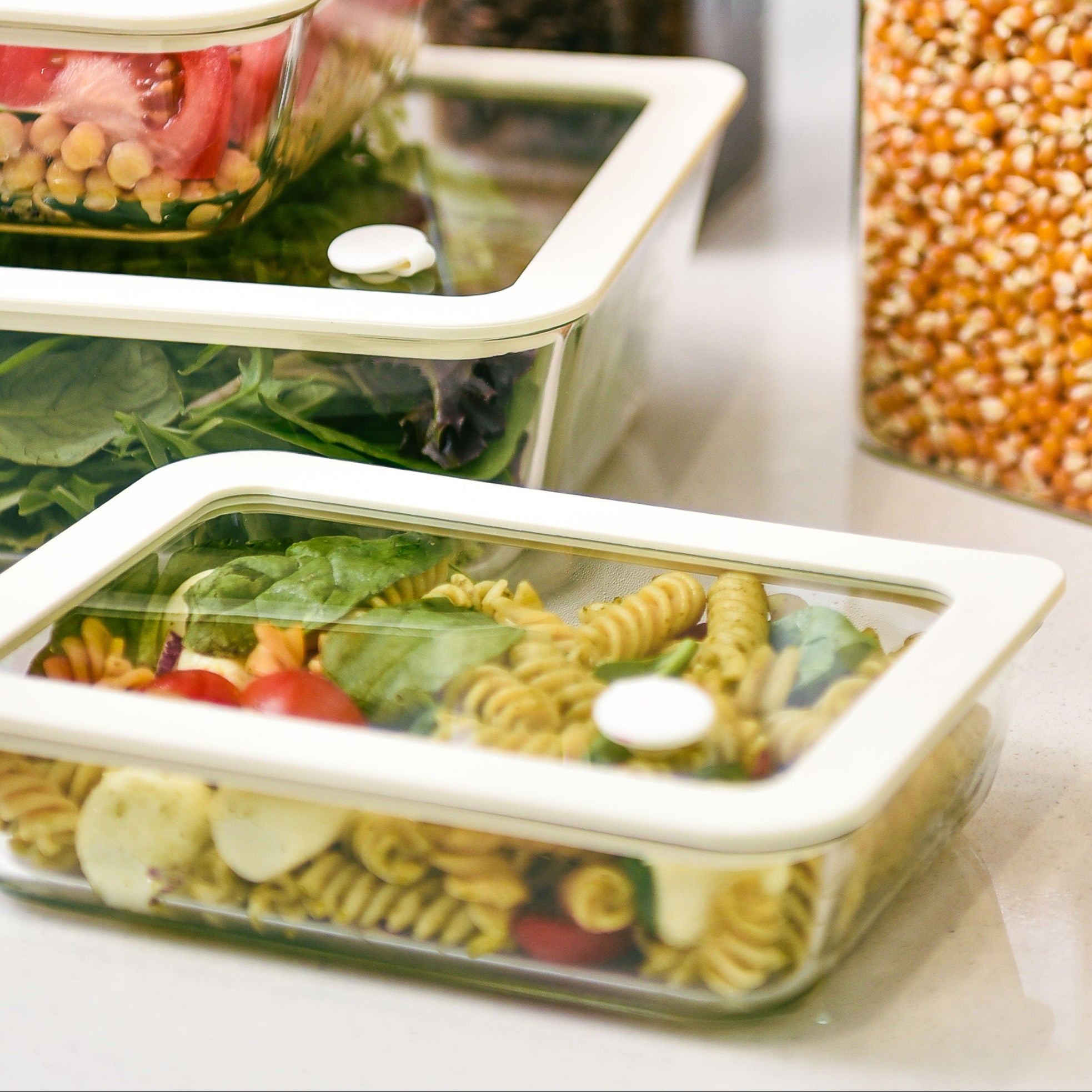 Glass Food Storage Container 700ml - Rectangle - Cream