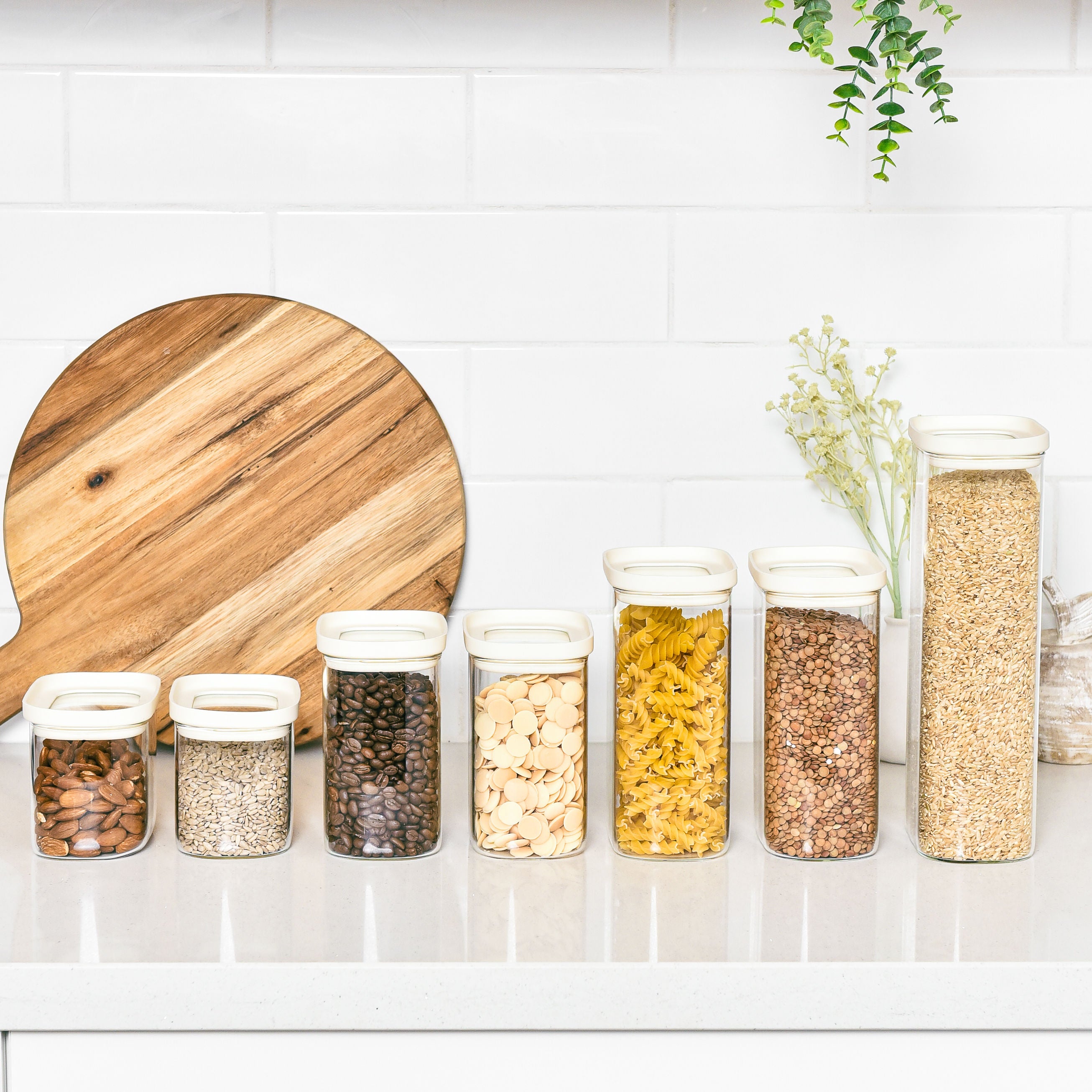 Rectangle Glass Pantry Storage Jars - Cream - 18 Set