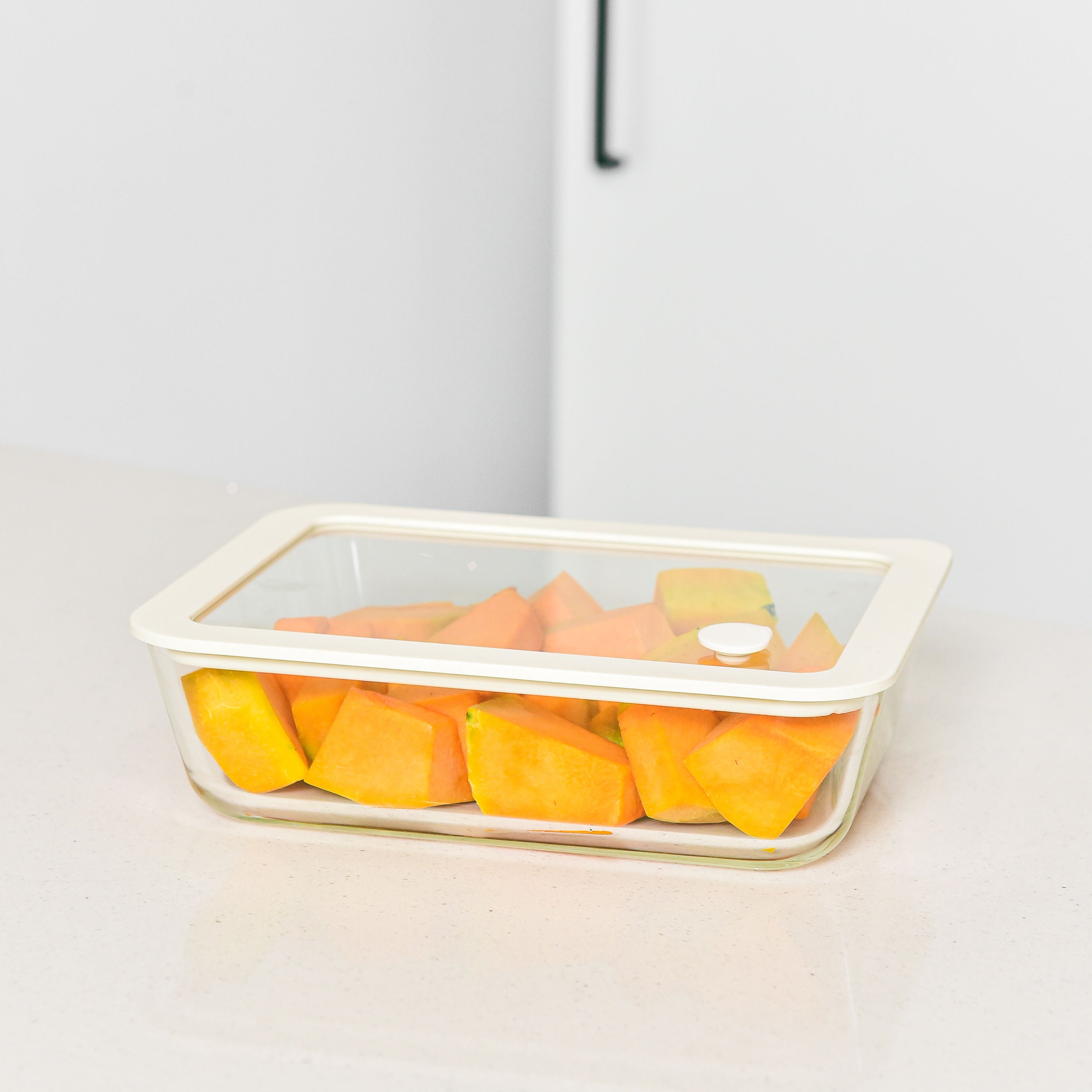 Glass Food Storage Container 1400ml - Rectangle - Cream