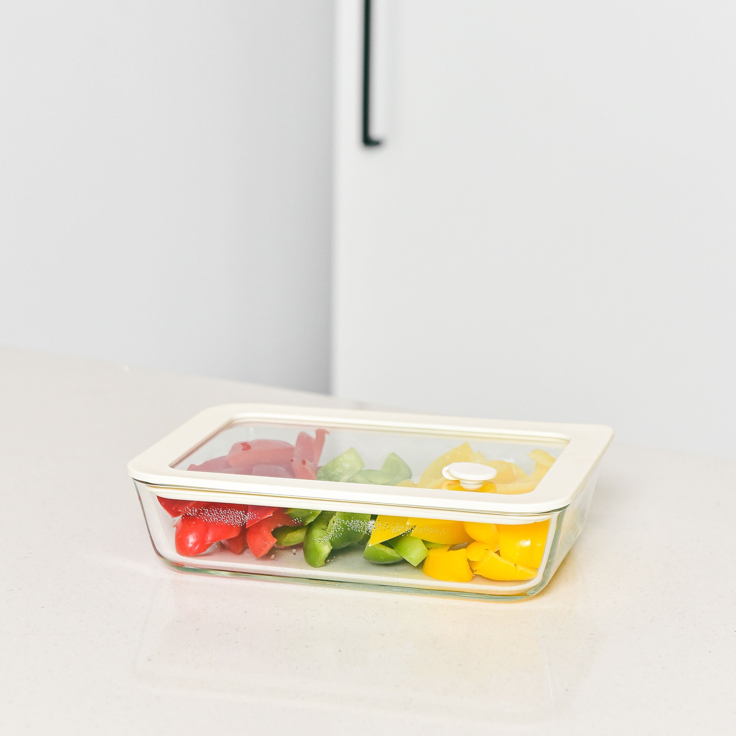 Glass Food Storage Container 700ml - Rectangle - Cream