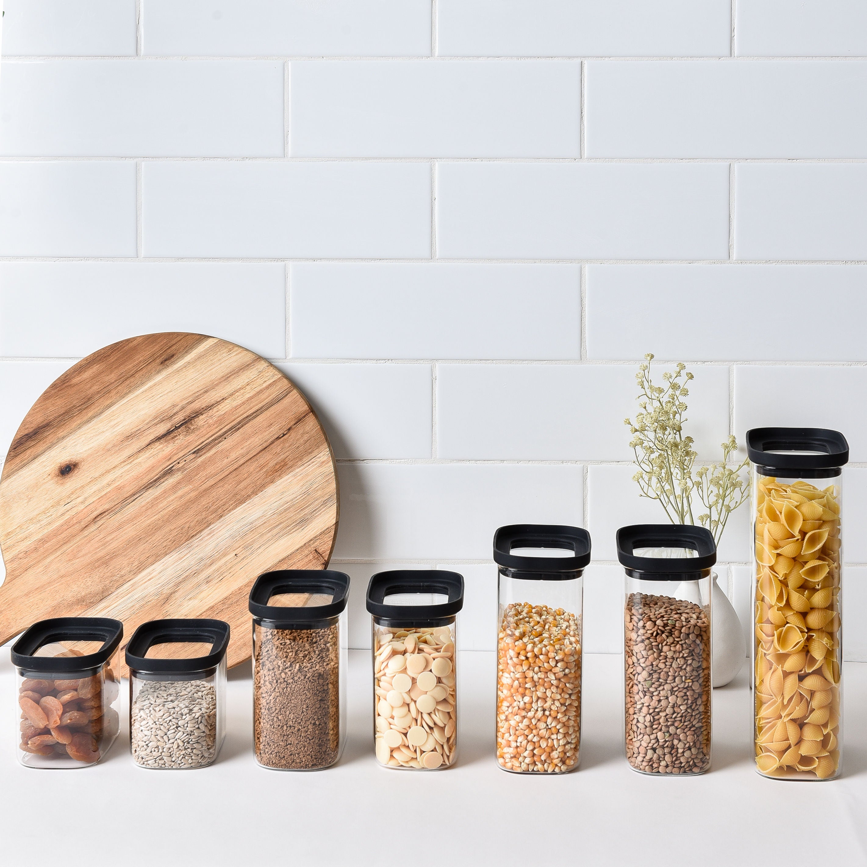 Meal Prep / Glass Pantry Jar / Chopping Board Bundle - Black