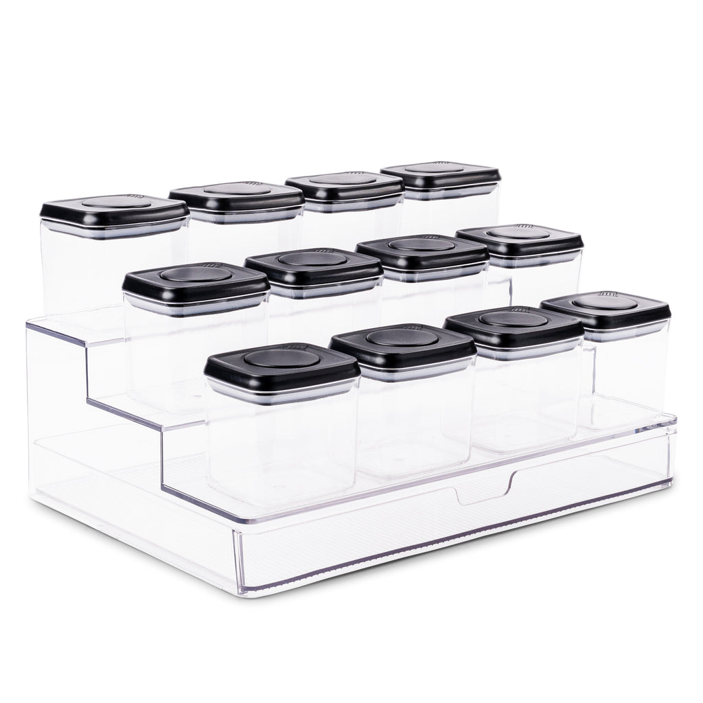 Push Top Spice Container Set Large Airtight Black Lid