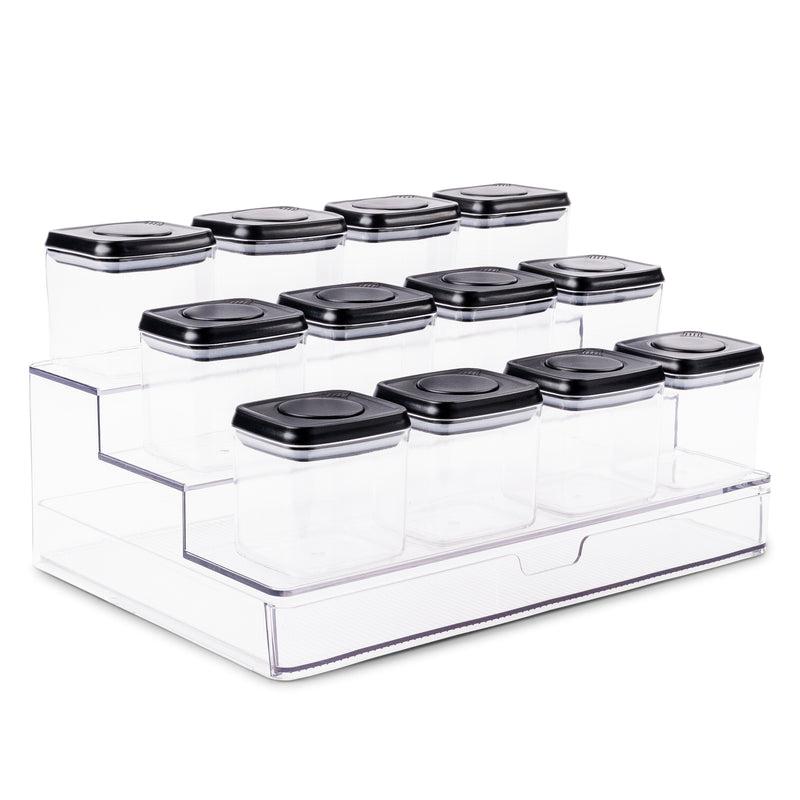 Push Top Spice Container Set Large - Airtight - Black Lid