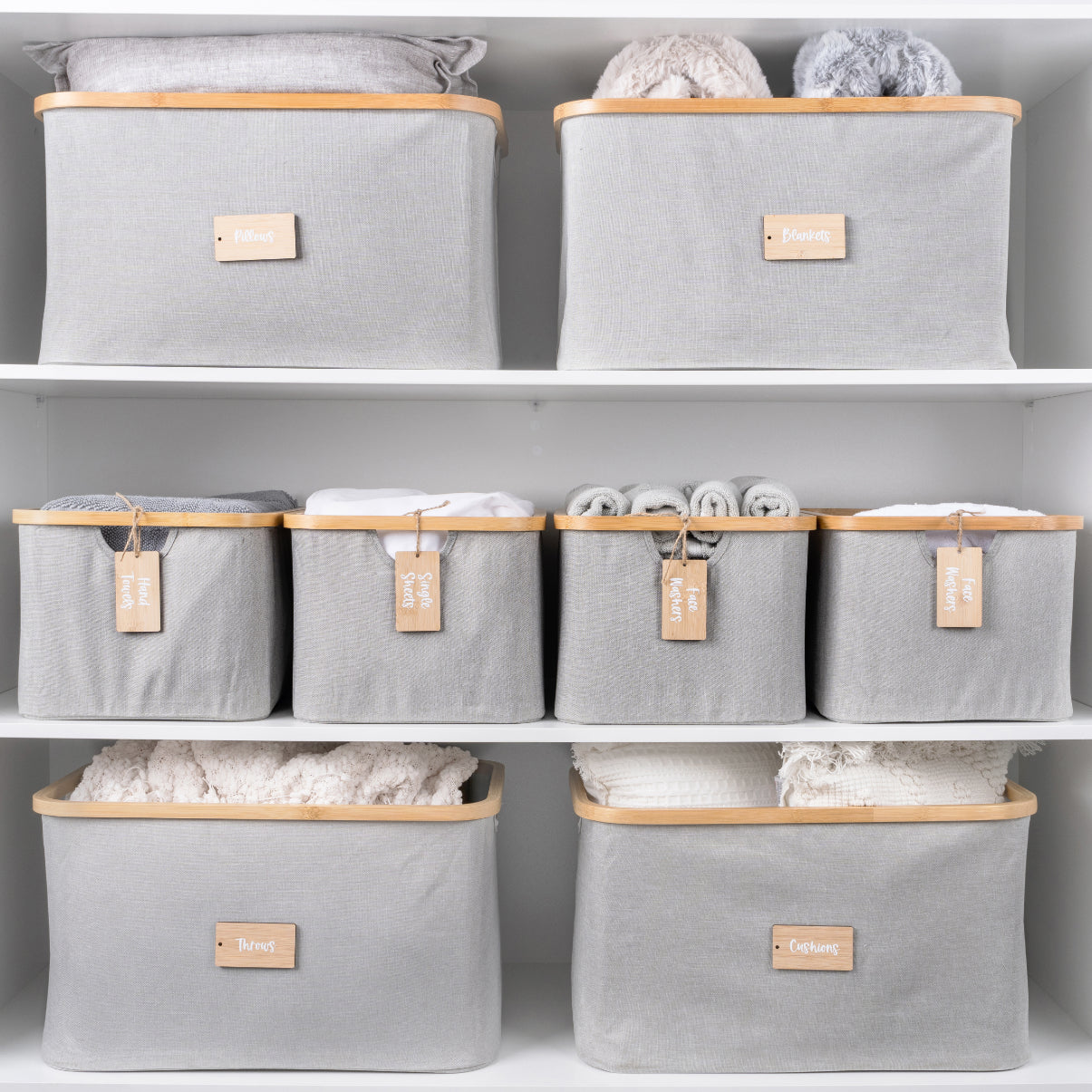 Linen Storage Basket Set Light Grey | 8 Pack | Blissful Little Home