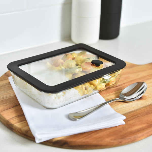 Glass Food Storage Container 700ml - Rectangle - Black