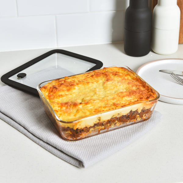 Glass Food Storage Container 1400ml - Rectangle - Black