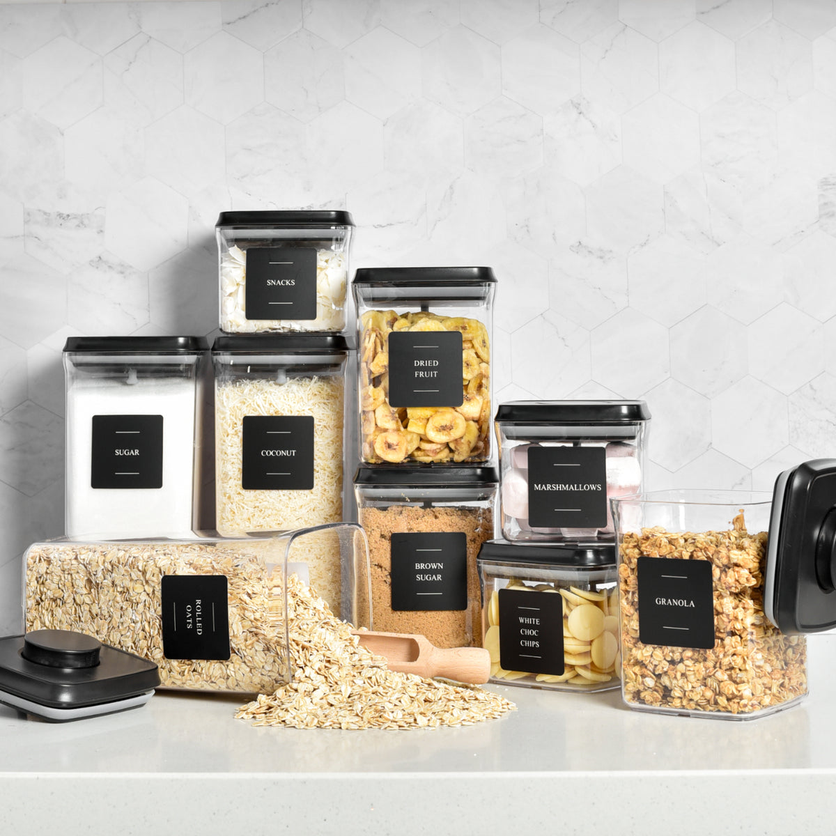 Push Top Pantry Container Set 15 Pack | Black Lid