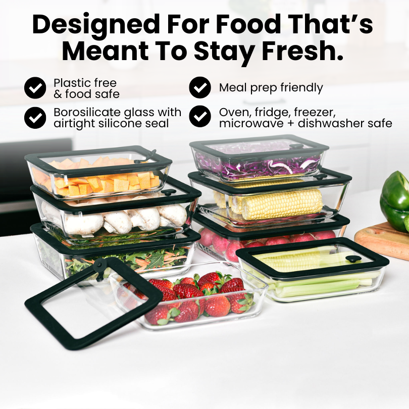 Glass Food Storage Container 1400ml - Rectangle - Black
