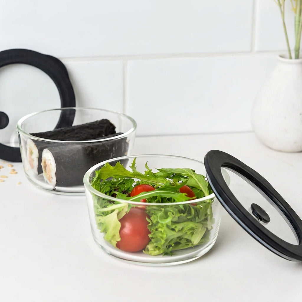 Glass Food Storage Containers - Black - 472ml 6 Set Round